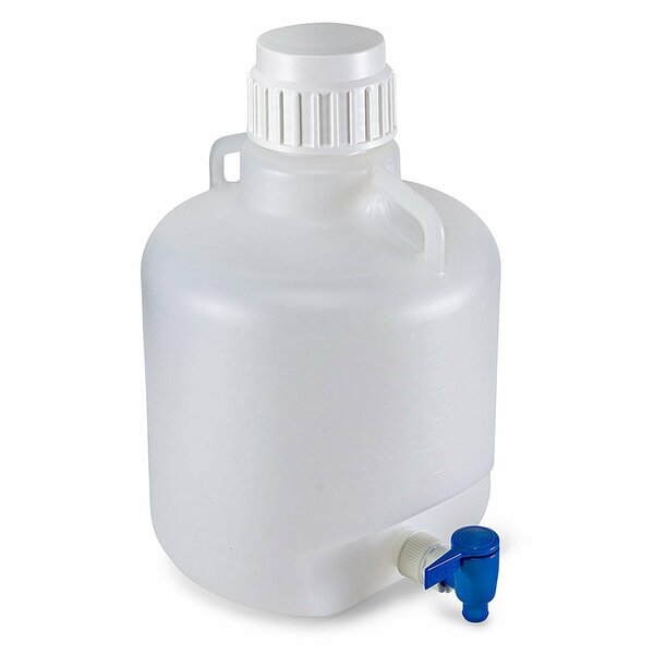 Globe Scientific Carboy, Round with Spigot and Handles, HDPE, White PP Screwcap, 10 Liter, Molded Graduations 7350010